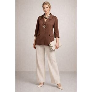 Yansi Fugel XL Brown Lagenlook Swing Jacket Cotton Tencel Luxury Minimalist